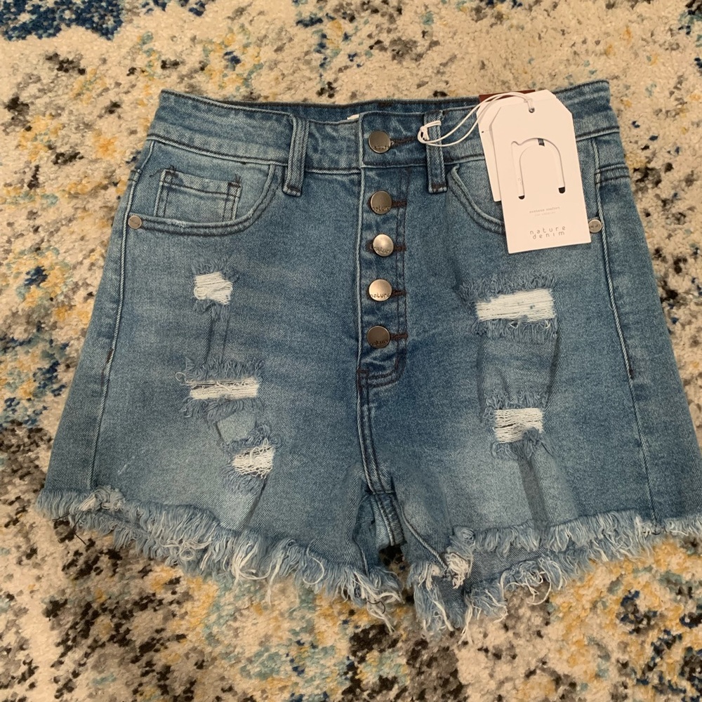Nature denim high rise distressed jean shorts